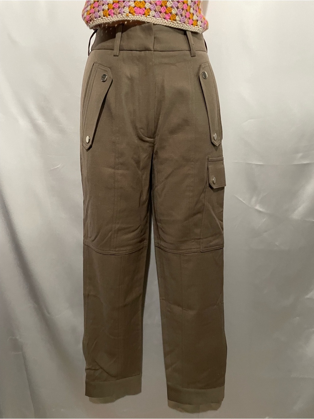 Reiss Cropped Utility Cargo Pants in Brown - Picture 1 of 8